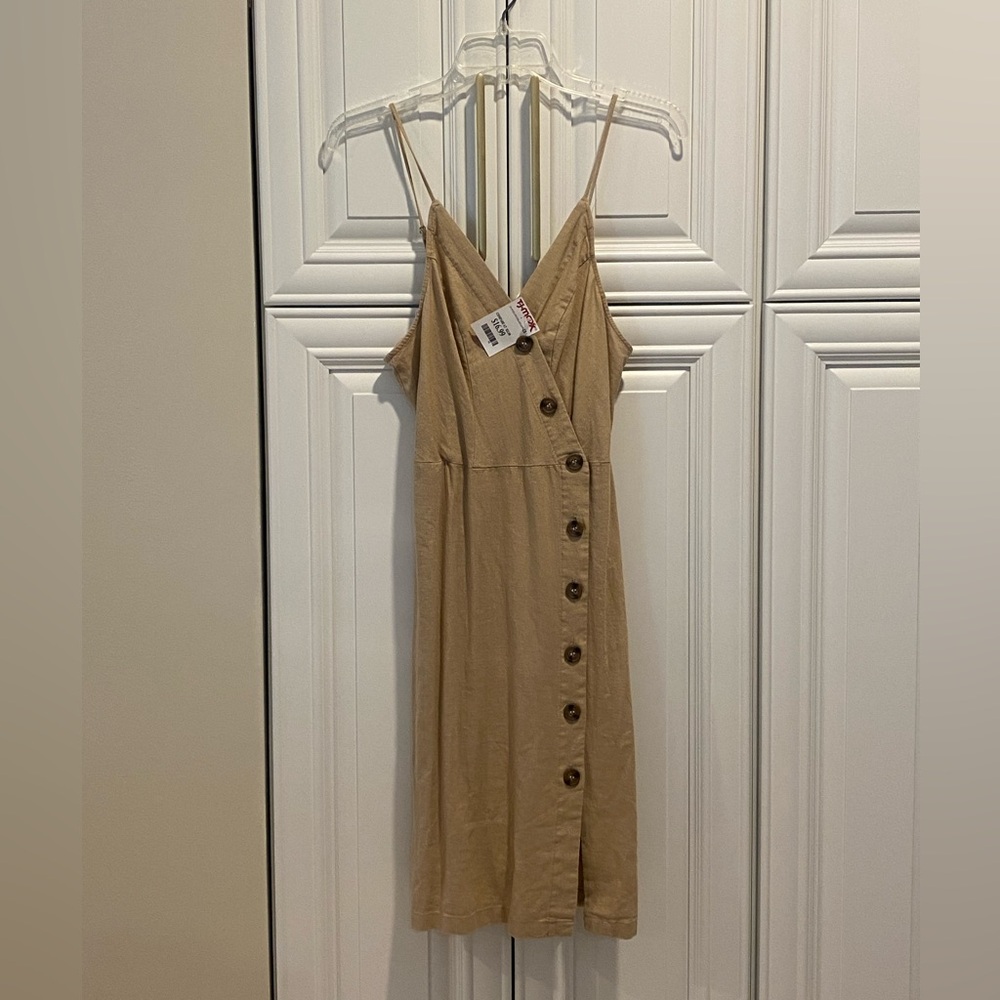 Elegant Tan Button-Down Dress